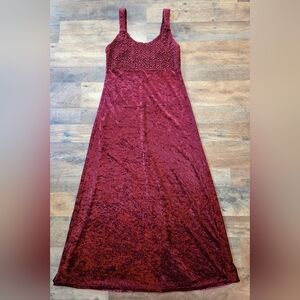 Vintage Women's Burgundy Red Velvet Maxi Dress Size Small